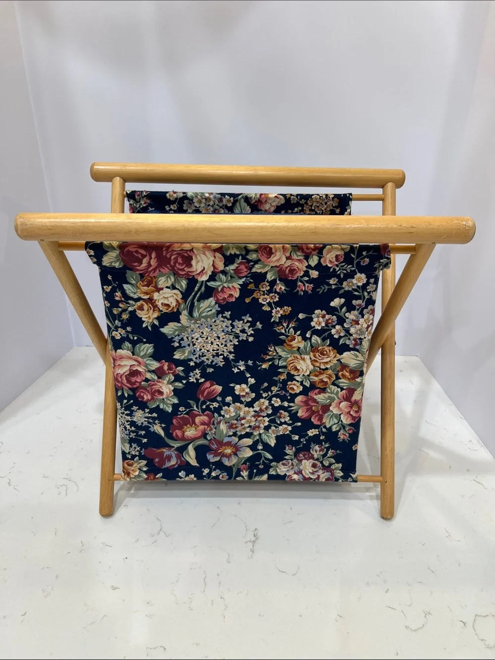 Vintage Foldable Wooden Sewing Basket Floral Knitting Craft Storage Caddy - Picture 3 of 15
